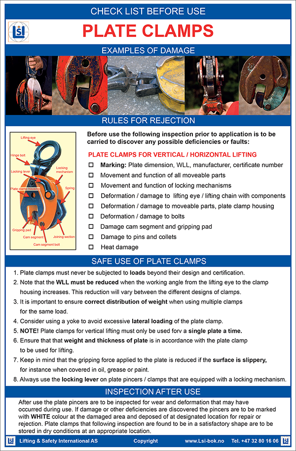 Poster A3 - Check list before use - PLATE CLAMPS