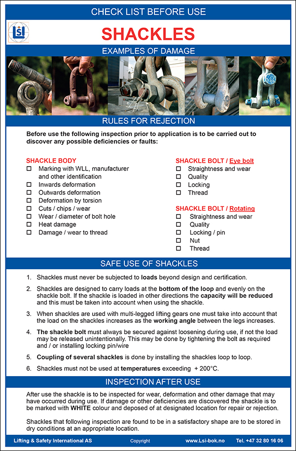 Poster A3 - Check list before use - SHACKLES